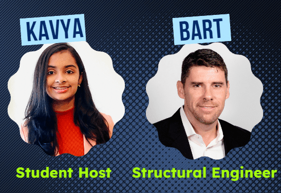 Student host Kavya and engineer Bart Miller pictured in chat graphic