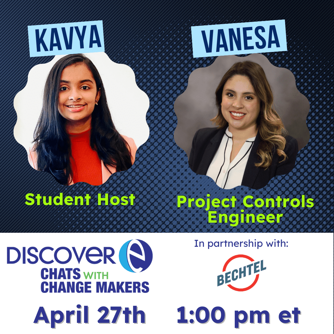 Chat graphic featuring student host Kavya and chemical engineer Francisca Ogundele at Shell